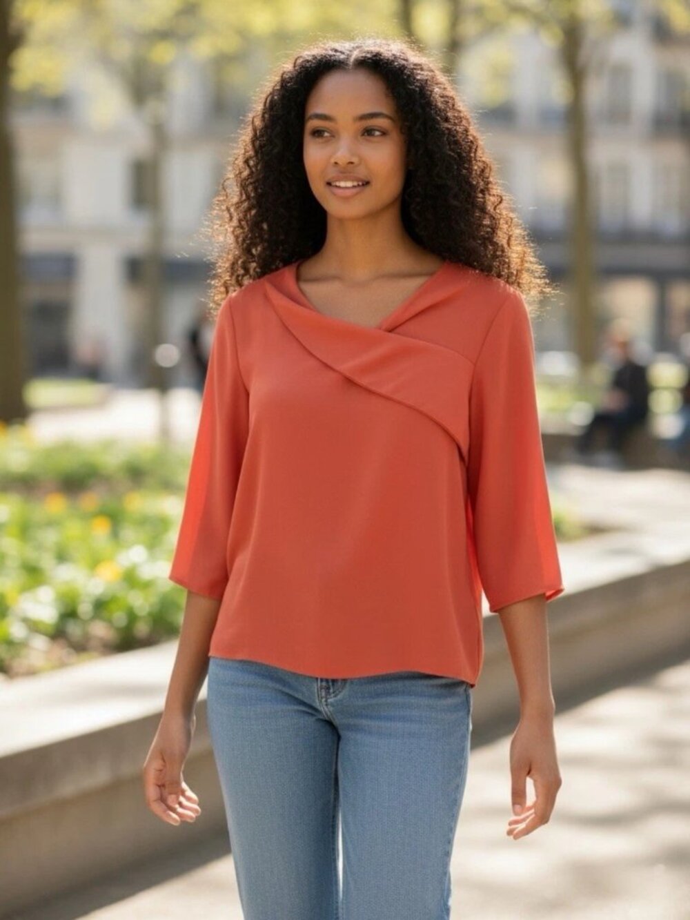 New Womens Solid Asymmetical Neck Petal Sleeve Blouse Sizd 12 (XL)